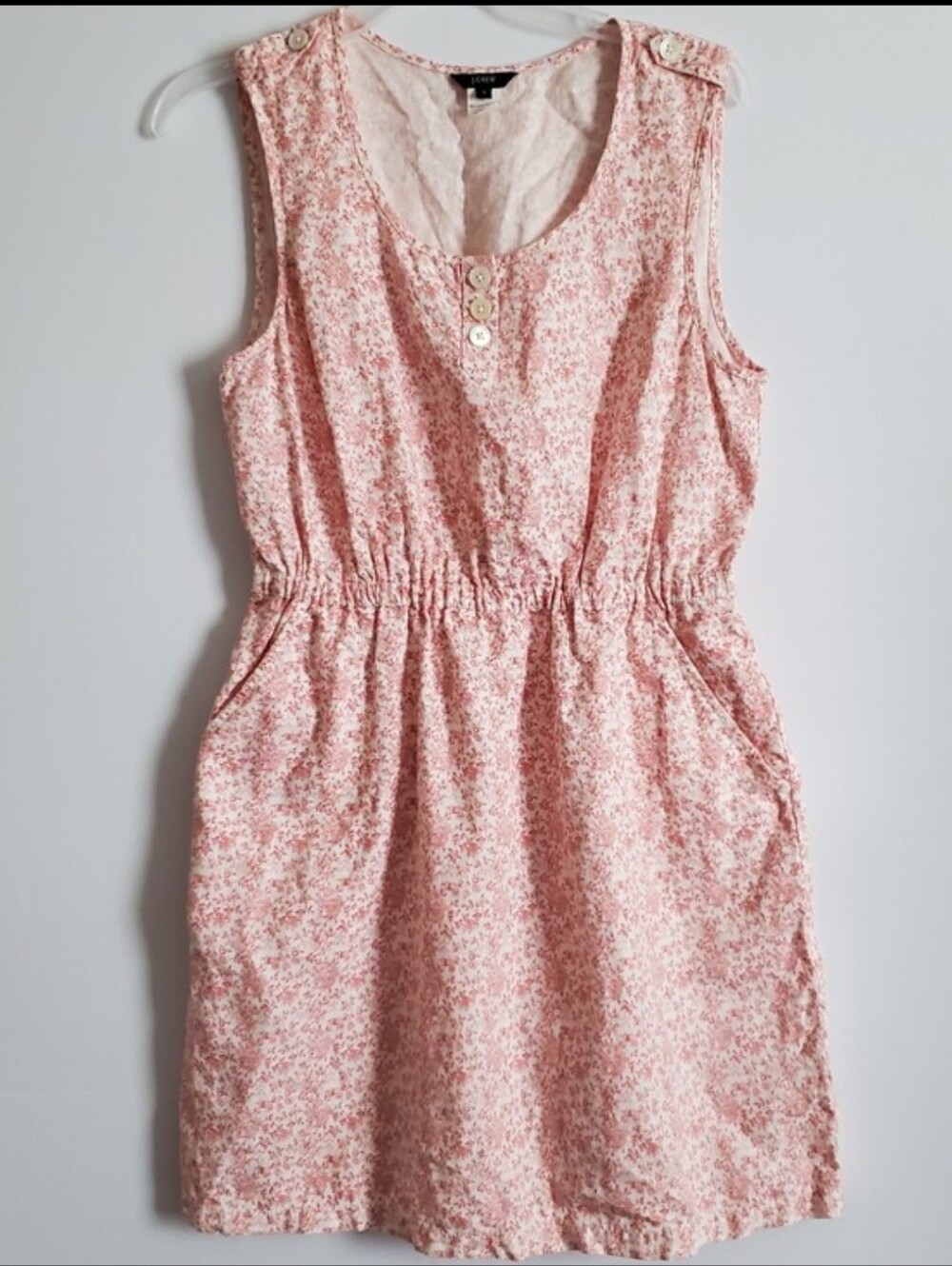 Jcrew Pink/Red White Sleeveless Linen Cotton Short Dress Flower Print